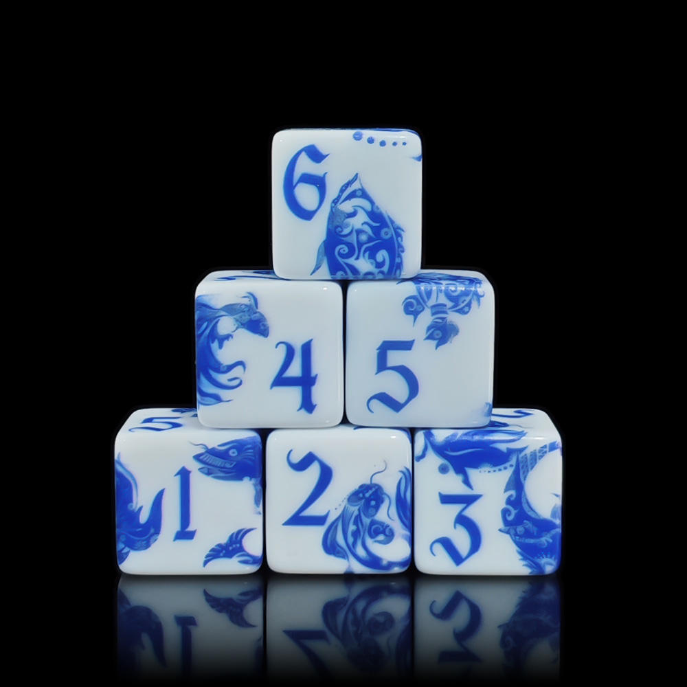 Board Game Dnd - 12 шт. сине-белых фарфоровых кубиков D6